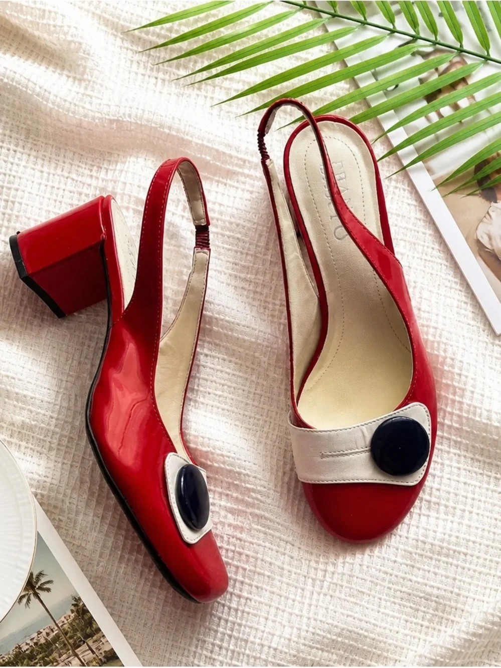 Franco Sarto Red Slingback Block Heel Pumps
